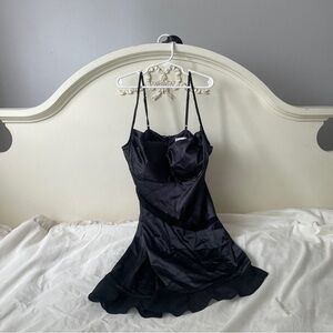 Oh Polly Black Satin Dress with Studded Detail
